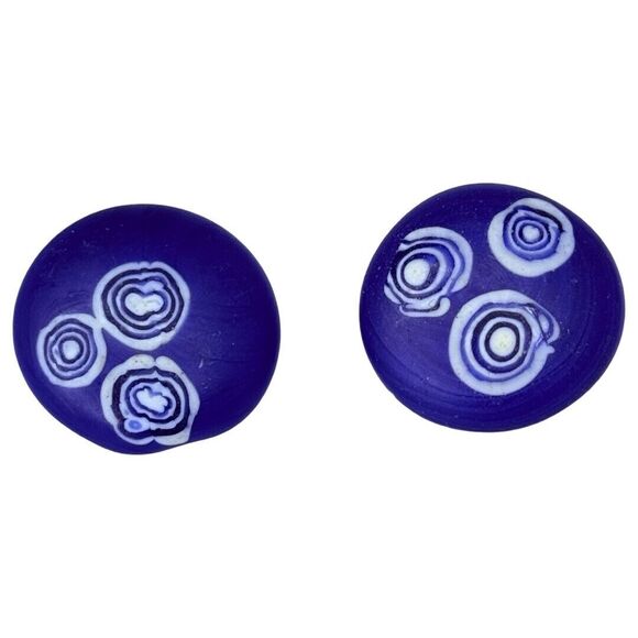 Vintage Cobalt Blue Cabochon Clip In Earrings 1" Ceramic - Picture 1 of 12